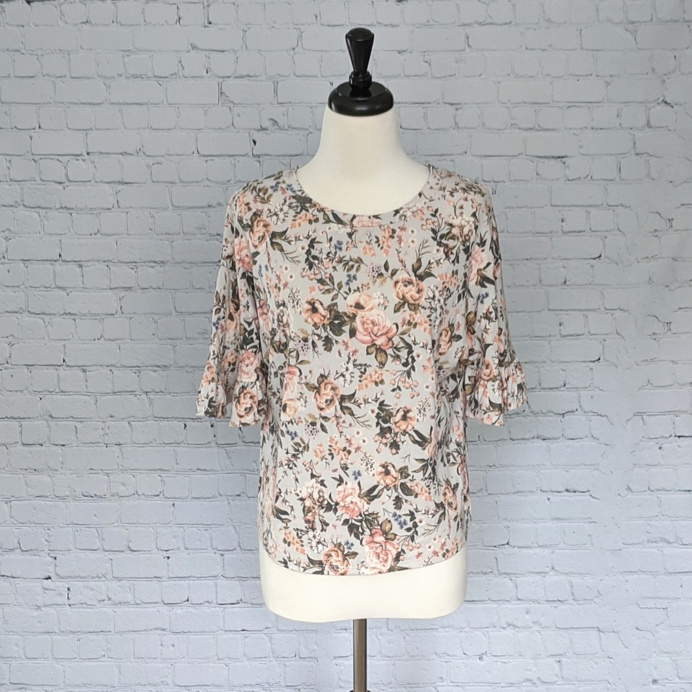 Lauren Conrad Ruffle Floral Crop Sweatshirt Top XS